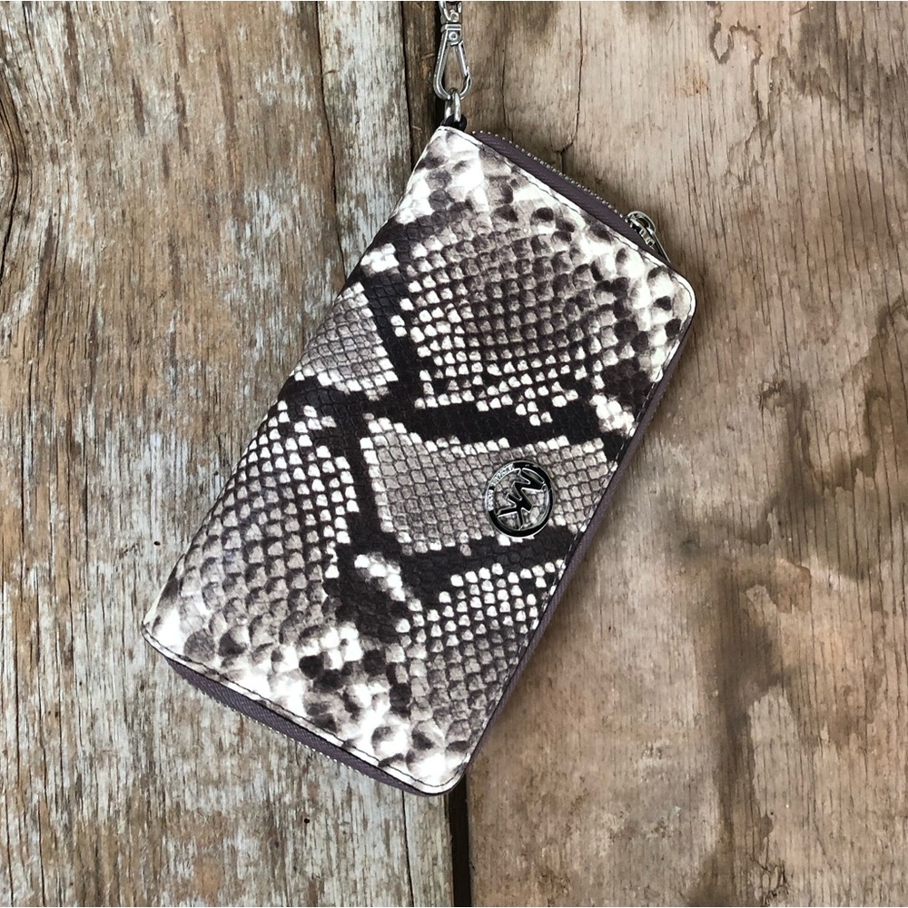 Michael Kors Snake Print zipper wristlet wallet.